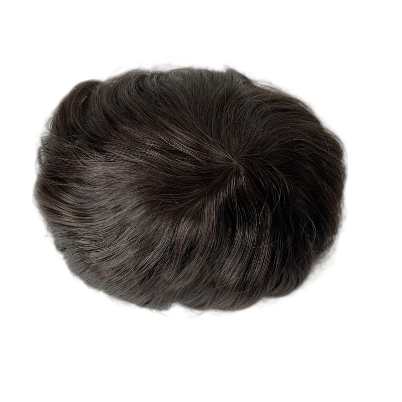 Malaysian Virgin Human Hair Hairpiece Injected PU Toupee Straight Dark Brown Color 2# 8x10 Skin Unit for Black Men