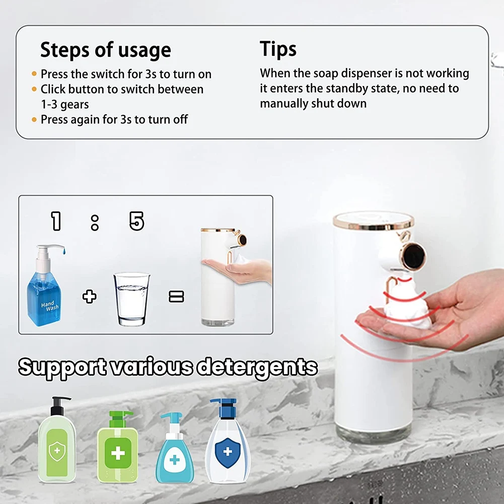 Automatic Foam Soap Dispenser, Touchless Electric Soap Dispenser, Auto Adjustable Soapdispenser for Kitchen Bathroom