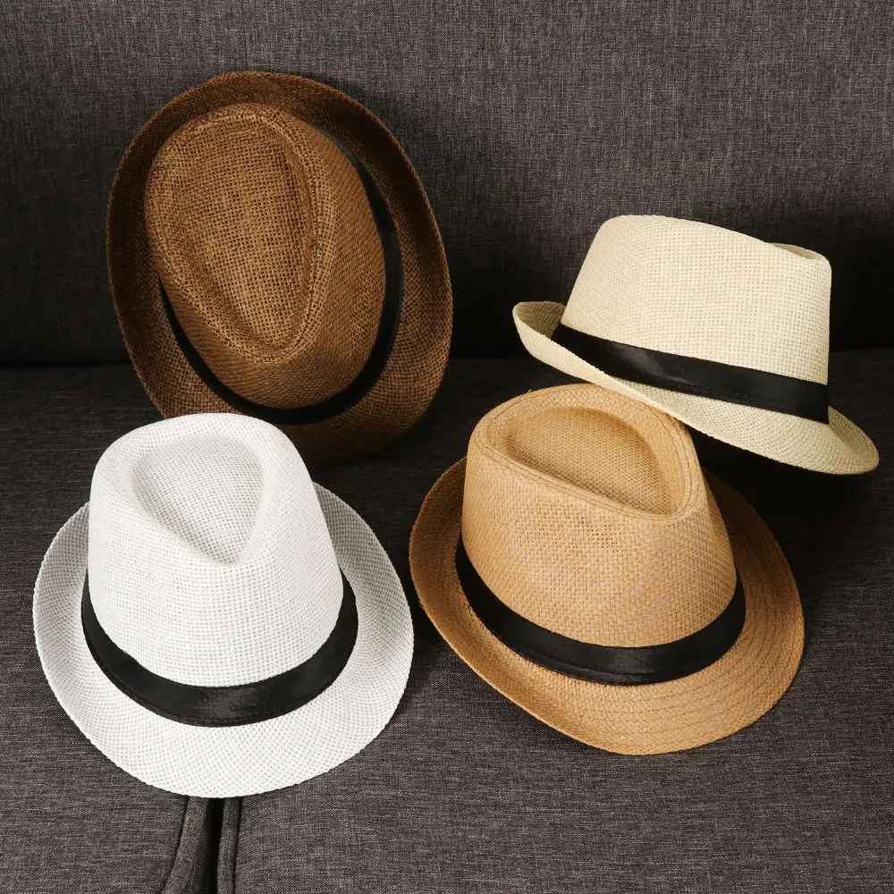 

Unisex Gangster Cap Summer Wide Brim Cowboy Fedora Hat Sun Hat Straw Panama Cap Jazz Dress Hat