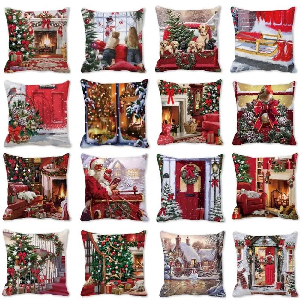 

Peach skin velvet Christmas PillowCase Fashion Square Santa Claus Xmas Cushion Cover Navidad Sofa Pillow Cover Christmas
