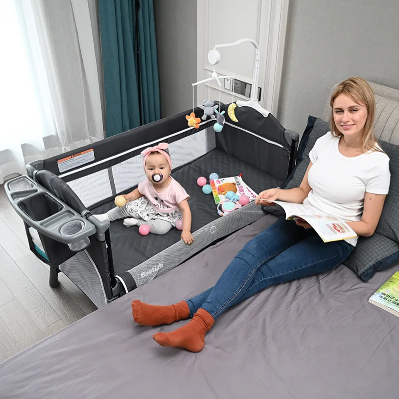 

Upgraded Multifunctional Crib Splicing Queen Size Children Bed Detachable Baby Portable Folding Newborn Baby Bedside Bed Cradle