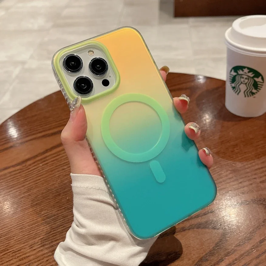 Luxury Laser Gradient Magnetic Charging Shockproof Case with Soft Edged Cover