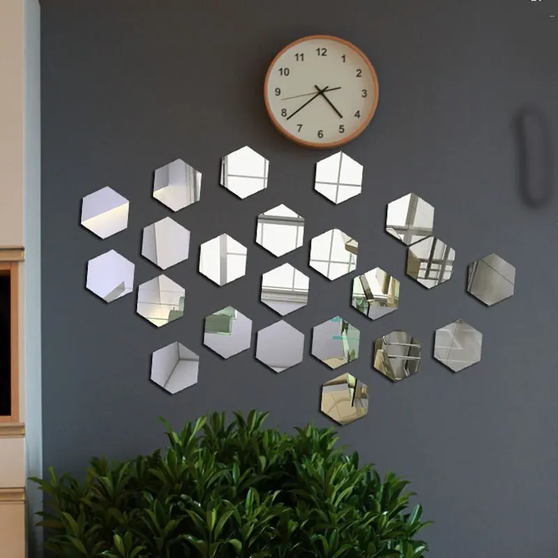 Acrylic wall sticker 24pcs/set 3D Acrylic DIY Self-adhesive Decorative Decal Hexagonal Geometric Mirror Wall Pasted Hexagon