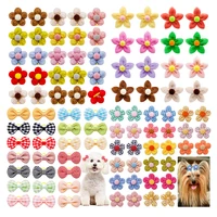 10/20pcs Flower Shape Dog Hair Bows Dog Bow Grooming Plaid Pure Mix Colors Cat Hair Bowknot Rubber Bands For Small Dogs Supplies 1
