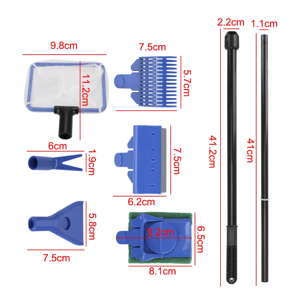 5 In 1 Aquarium Cleaning Tools Set Brush Scraper Fish Net Fork  Multifunctional Fish Tank Cleaning