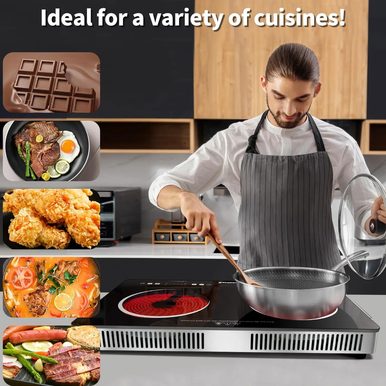 Electric Cooktop 110V, Portable Electric Stove with Handle, Knob Control Hot Plate, Ceramic Infrared Countertop Burner,