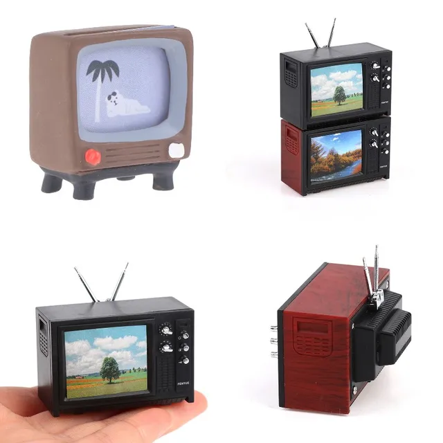 1:12 Dollhouse Vintage Old Style Miniature Television TV With Picture Doll House Furniture Living Room Bedroom Decor Model Toy 3