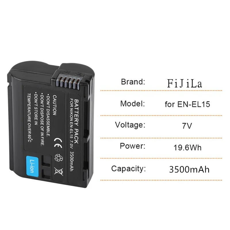 3500mAh EN EL15 EN EL15a Battery for Nikon D7000 D7100 D7200, D850 D750