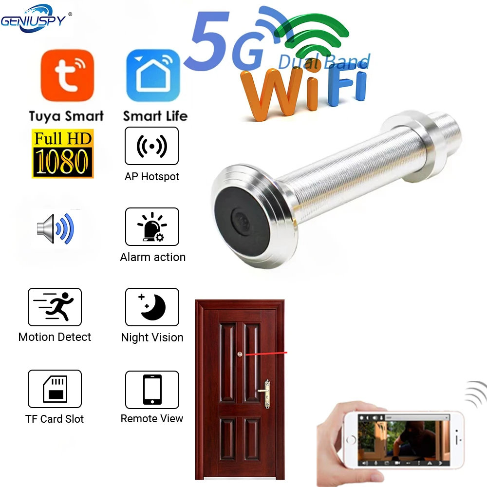 5G24GWirelessSecurityHD1080PMiniIRWifiDoorEyeHoleIPCamera