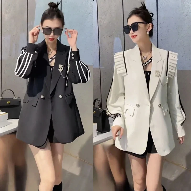 

Western Style Suit Jacket Women Spring and Autumn 2023 New Fashion Small Fragrant Wood Ear Loose and Slimming Blazer Top Lady