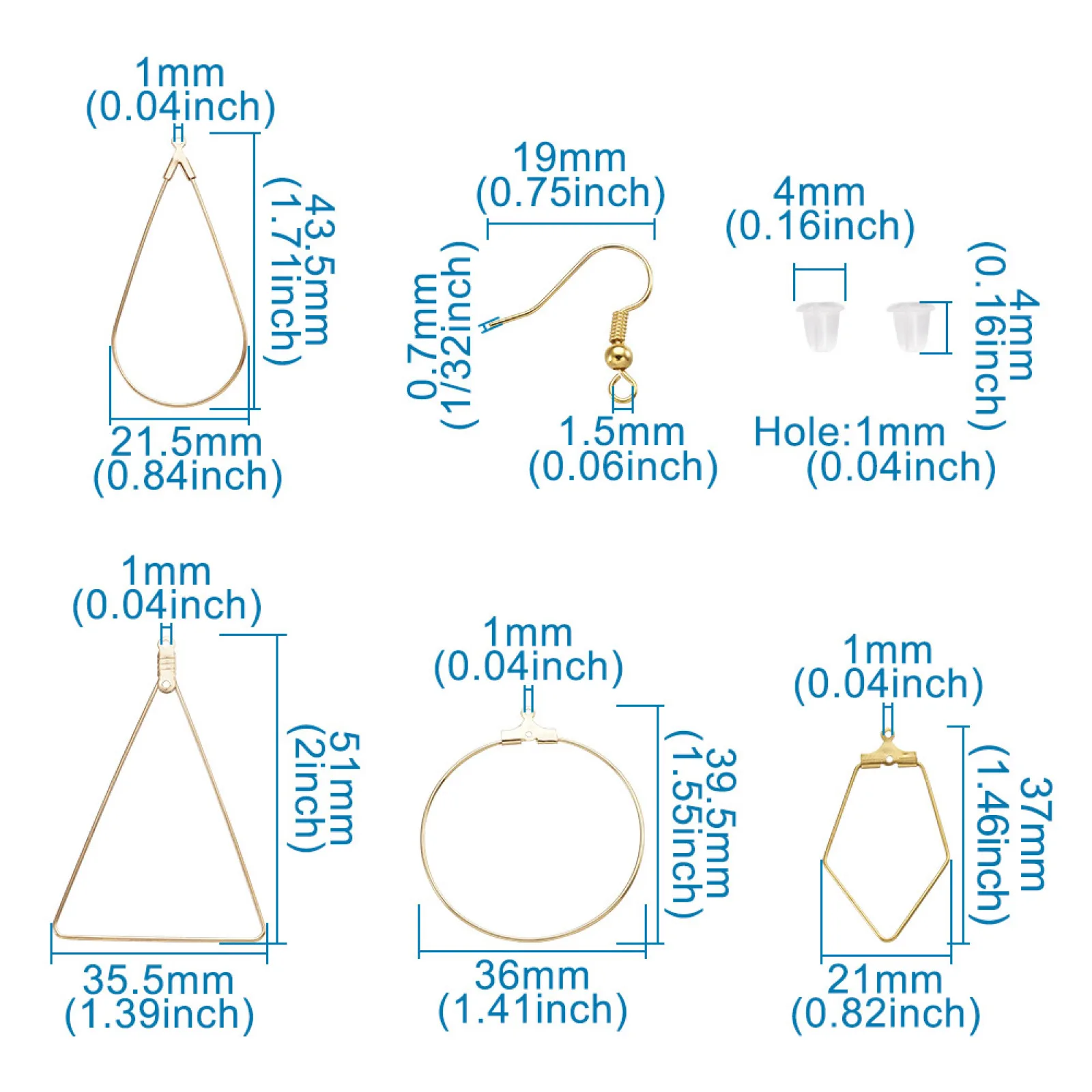 40pairs Pentagon Triangle Teardrop Ring Shape Earring with Brass Hooks Plastic Ear Nut for Jewelry Making Earrings DIY Component