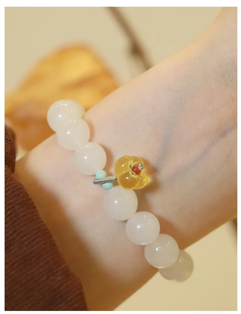 Weißes Jade-Armband, modische Hetian-Jade, 10 mm Größe, Perlen, Zimt, Handschnur-Design, Geschenk-Armband für Freunde und Familie – Detail 3