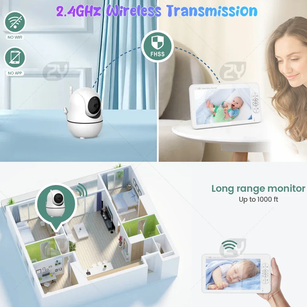 Baby Monitor with 2 Cameras 7" Large Display Audio and Video Surveillance 2-Way Talk 4000mAh Battery Infrared Night Vision VOX S2a33e215b1964b688ae093f6edec4053m