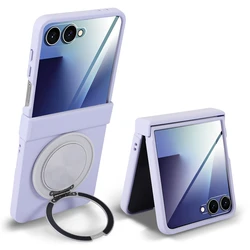 Magnetic Metal Holder with Tempered Glass Full Protection Case and Spring Hinge - Galaxy Z Flip5 (Purple)