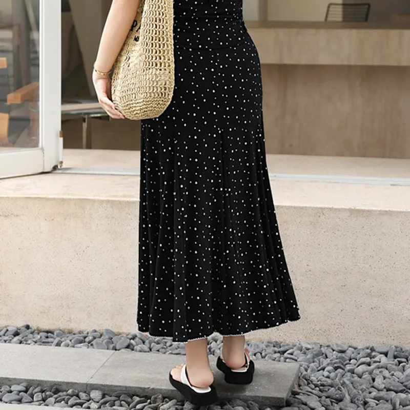 Polka Dot Mermaid Swing Skirt For Plus Size Women Premium Elastic Waist Long Fishtail Skirt With Big Swing