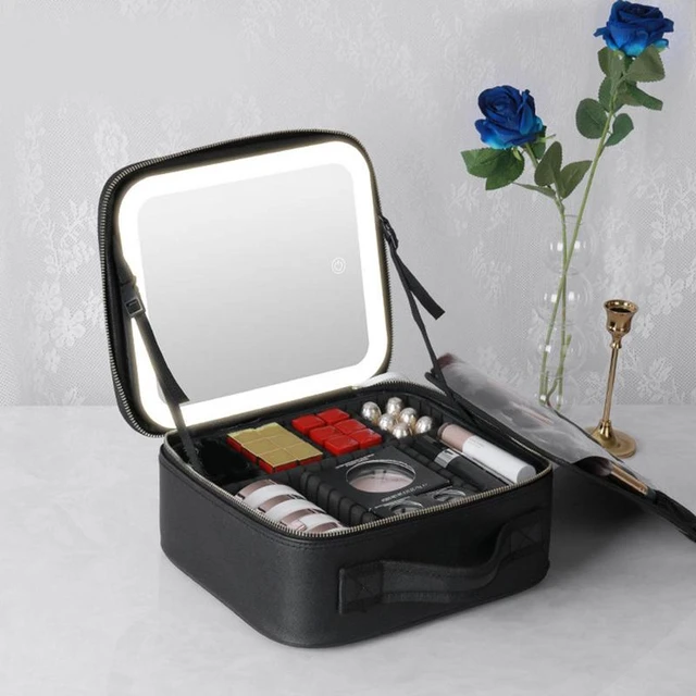 New LED Lighted Cosmetic Case With Mirror Waterproof PU Leather Portable  Travel Makeup Storage Bags