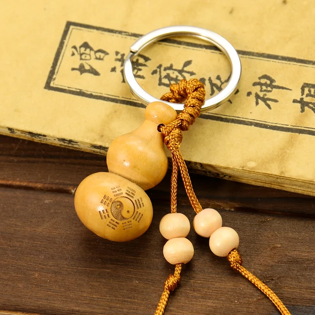 Retro Holz Kürbis Anhänger Keychain Glück Bagua Yin-yang Charms Taoismus  Buddhismus Lotus Blume Hängen Calabash Amulett Schmuck - AliExpress