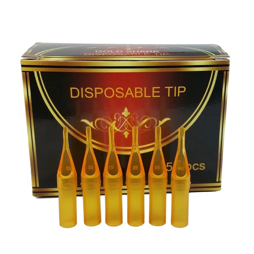 50PCS 3R 5R 7R 9R 11R 14R Round Sizes Gold Shark Disposable Tattoo Sterile Tips Nozzle For Permanent Makeup Tattoo Tools Supply