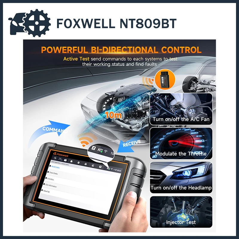 

FOXWELL NT809BT OBD2 Bluetooth All System Car Diagnostic Tool Bi-Directional Test 30+ Reset CANFD OBDII Automotive Scanner