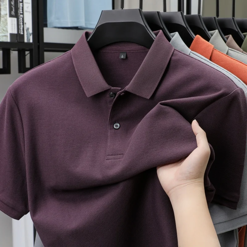 100% pure cotton luxury brand men's short sleeved polo shirt summer fashion stripe classic golf top casual silk business T-shirt 124 S2a3467f21448417c9b3e80e2dc2c8dabI
