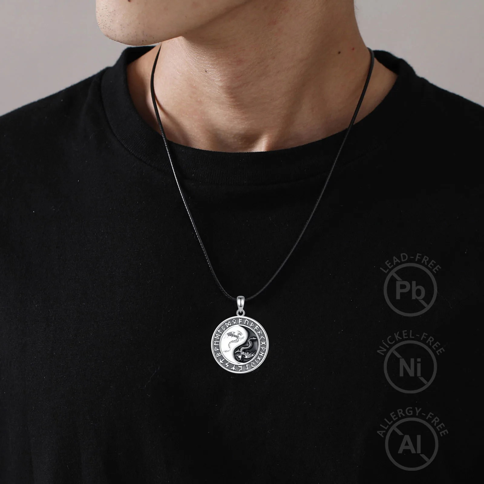 Eudora 925 Sterling Silver Viking Runes Dragon Necklace for Women Man Yin Yang Tai Chi Amulet Pendant Personality Jewelry Gift pendant necklace silver necklace silver necklace charms