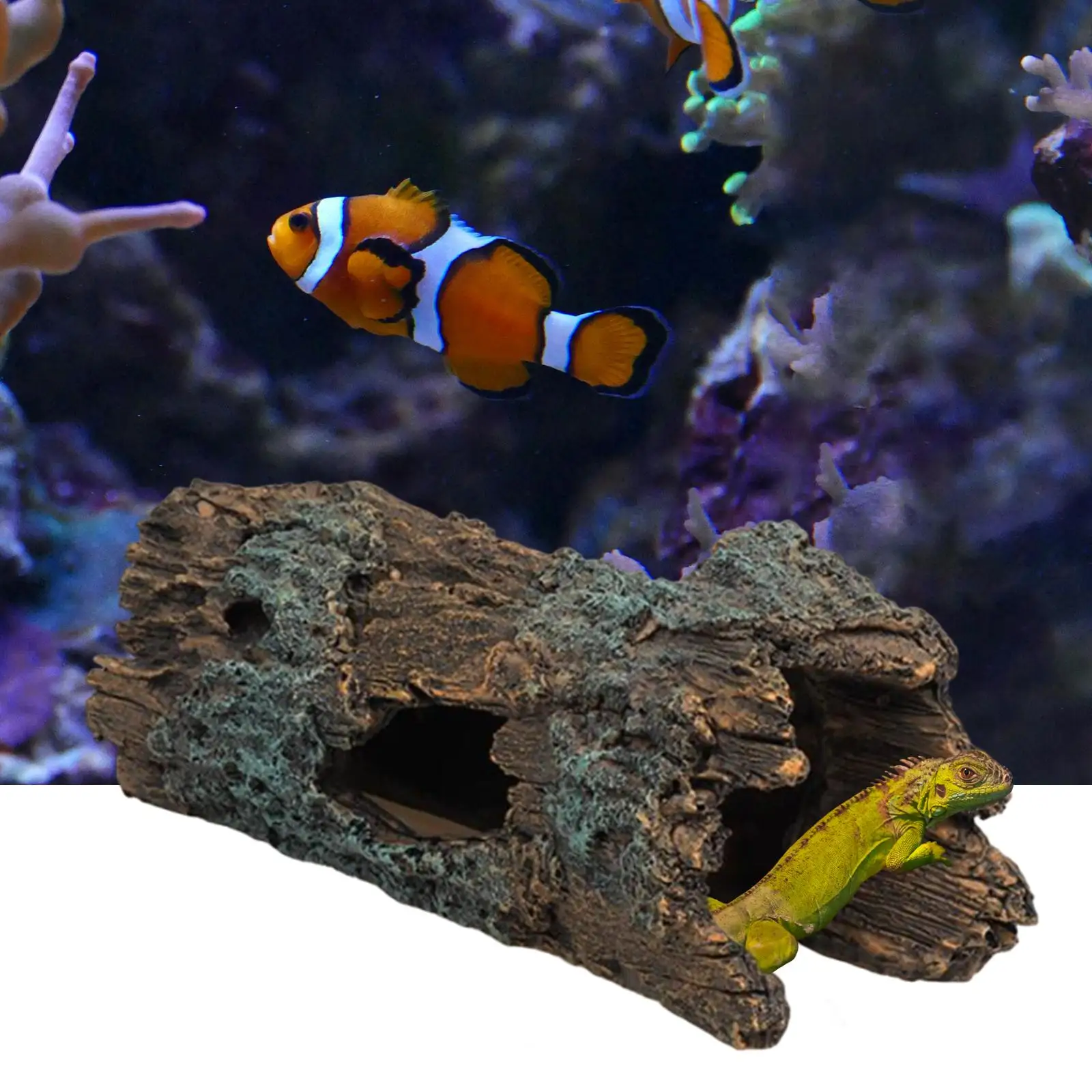 Decorazione per acquario, nascondiglio, tronco d'albero cavo, tronco cavo in resina per rettili, lucertole, anfibi, pesci Decorazione per acquario, nascondiglio, tronco d'albero cavo, tronco cavo in resina per rettili, lucertole, anfibi, pesci