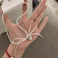 2024 Korean Romantic Imitation Pearl Beaded Choker Heart-Shaped Pendant Necklace Banquet Wedding Jewelry - Image 5