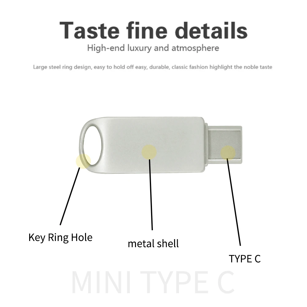 미니 메탈 USB 플래시 드라이브, 컴퓨터 휴대폰용 C 타입 플래시 드라이브, 2 인 1 USB 메탈 미니 펜 드라이브, 32GB, 128GB