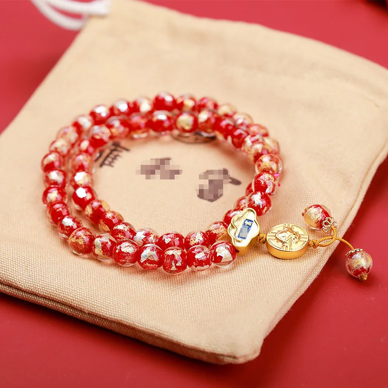 Beijing Yonghegong Law and Property Office Bracelet Gold Foil Fragrant Gray Colored Glaze Ruyi Beads 54 HandString Couple Style