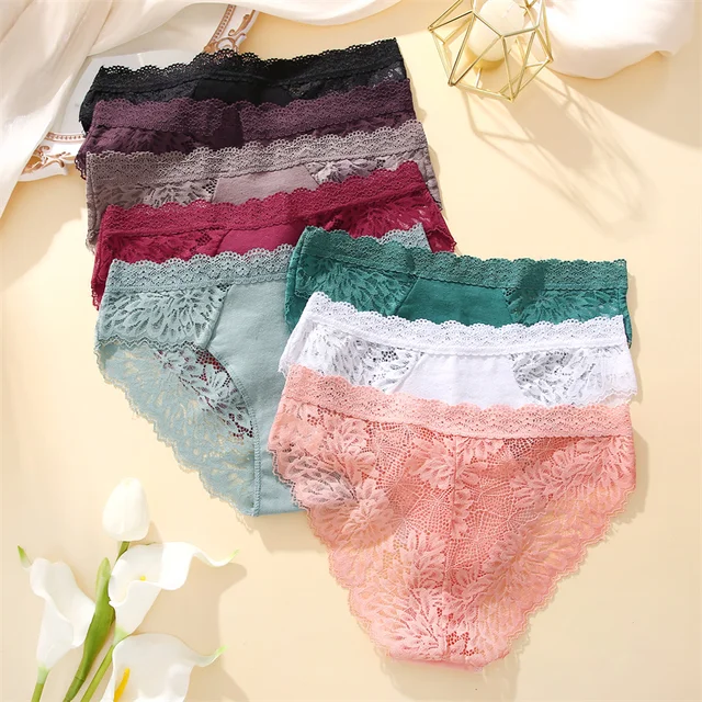 3PCS Lace Panties for Women Low Rise Briefs Female Underwear Floral  Perspective Breathable Intimates Lingerie Soft Pantys S-XL