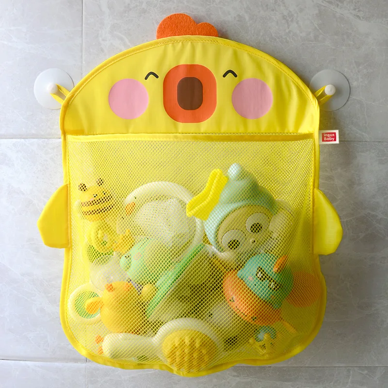 New Cartoon Yellow Duck Baby Bathroom Mesh Bag Sucker Design For Bath Toys Kids Animal Shapes Cloth Sand Toys Storage Net Bag 2