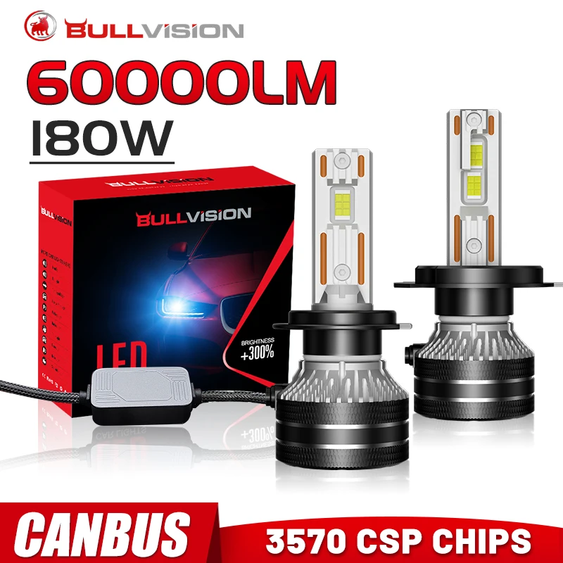 Bullvision H11 H7 Led Canbus Car Headlight H4 60000lm 9005 9006 Hb4 Hb3