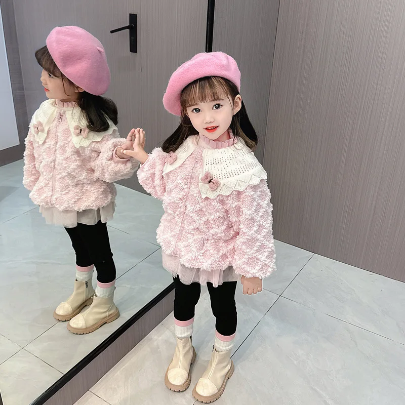 

Girls Coat Jacket Winter Cotton Windbreak 2023 Lace Warm Thicken Teenagers High Quality Children's Clothing