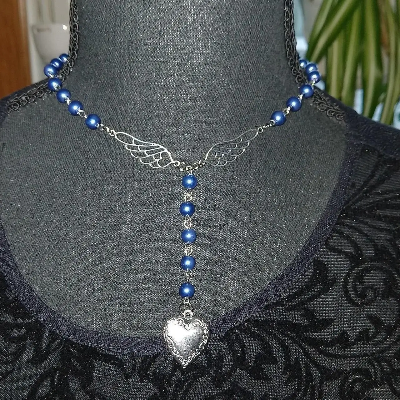 Blue Coquette Heart Necklace Beaded Necklace 