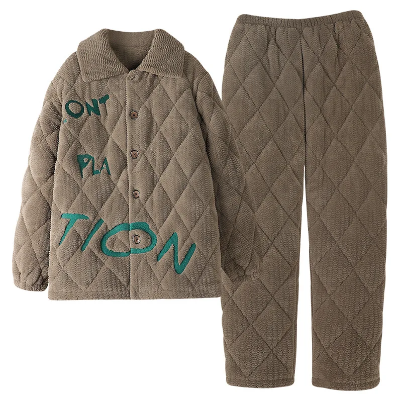 Winter men's pajamas for warmth and comfort, thickened cotton jacket for home wear, can be worn externally as a set