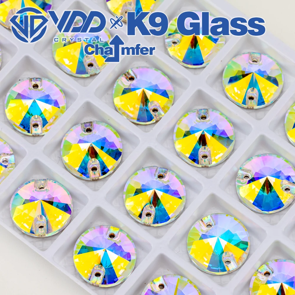 VDD Rivoli S255 Crystal AB Top Quality K9 Glass Sew On Rhinestones Crystal Flatback Sewing Strass Stones For DIY Crafts Garment