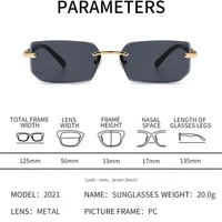 Lunettes de soleil rectangulaires sans bords, mode populaire pour femmes et hommes, petites lunettes de soleil carrées pour femmes et hommes, Oculos de voyage d'été 6