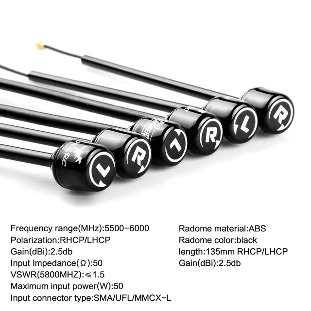 HGLRC Mini Long Range Hammer Antenna Mini RHCP LHCP Spin SMAUFL MMCX Angle 5.8G 2.5dBi 135mm For RC FPV Racing Drone 2
