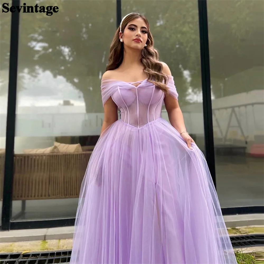 

Sevintage Hearty Lavender Saudi Arabic Prom Dresses Off The Shoulder Pleated Homecoming Dresses vestidos de graduación 2023