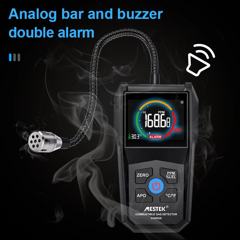Mestek Gas Analyzer Gas Leak Detector lpg ch4 Sound Screen Alarm LCD Display Combustible Flammable Natural Methane Detector For Gas Leak Detector Gas Detector