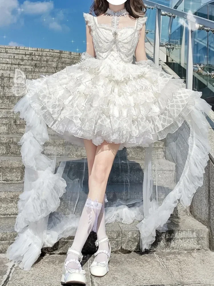 SOLD ONLY Long Trailing Mesh Cover Up Lolita Back Trailing Short Front and Long Back