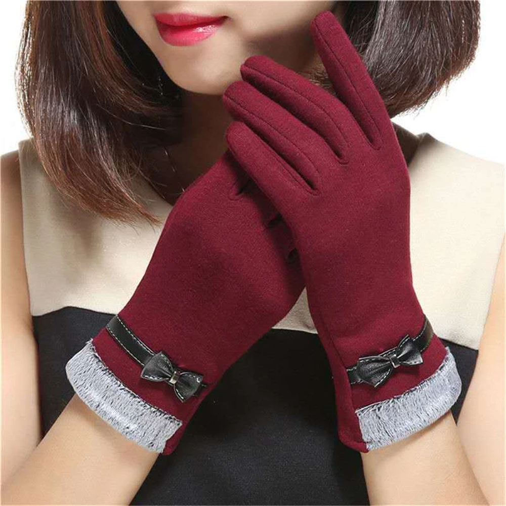 

Fashion Grace Lady Gloves Vintage Bow-Knot Touch Screen Mittens Women's French Elegant Warm Gloves Outdoor Split Finger Gloves