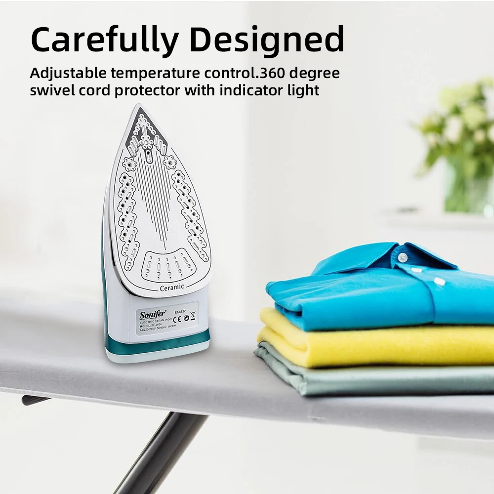 Sonifer Steam Iron 1600W Fast Heating 160ml Water Tank Travel Iron Upright Steam Adjustable Steam Self-Cleaning Ceramic Soleplat 4