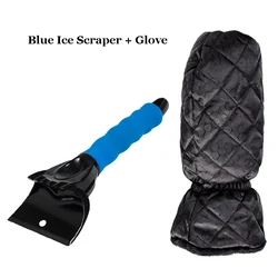 Premium Ice Scraper with Foam Grip and Waterproof Warm Glove - Efficient Snow and Frost Removal Tool (Blue and Glove)