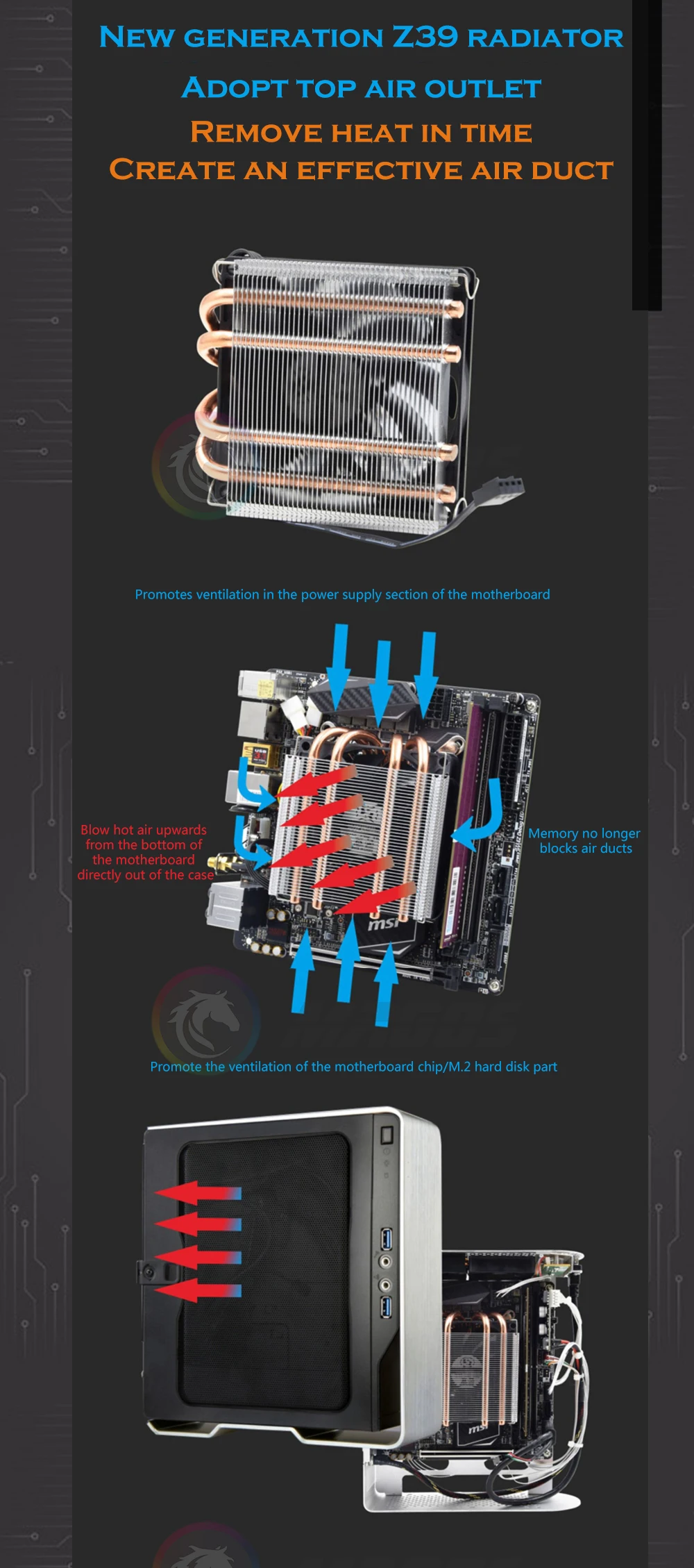 refrigerador de ar da cpu para mini caso itx alto tubos de calor cpu radiador pwm controle para plataformas