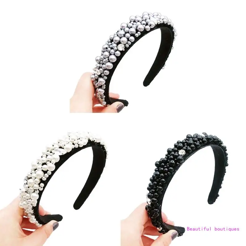 

Обруч для волос с мягкими стразами, повязки на голову в стиле барокко с кристаллами и бисером, широкая повязка для волос, убор,
