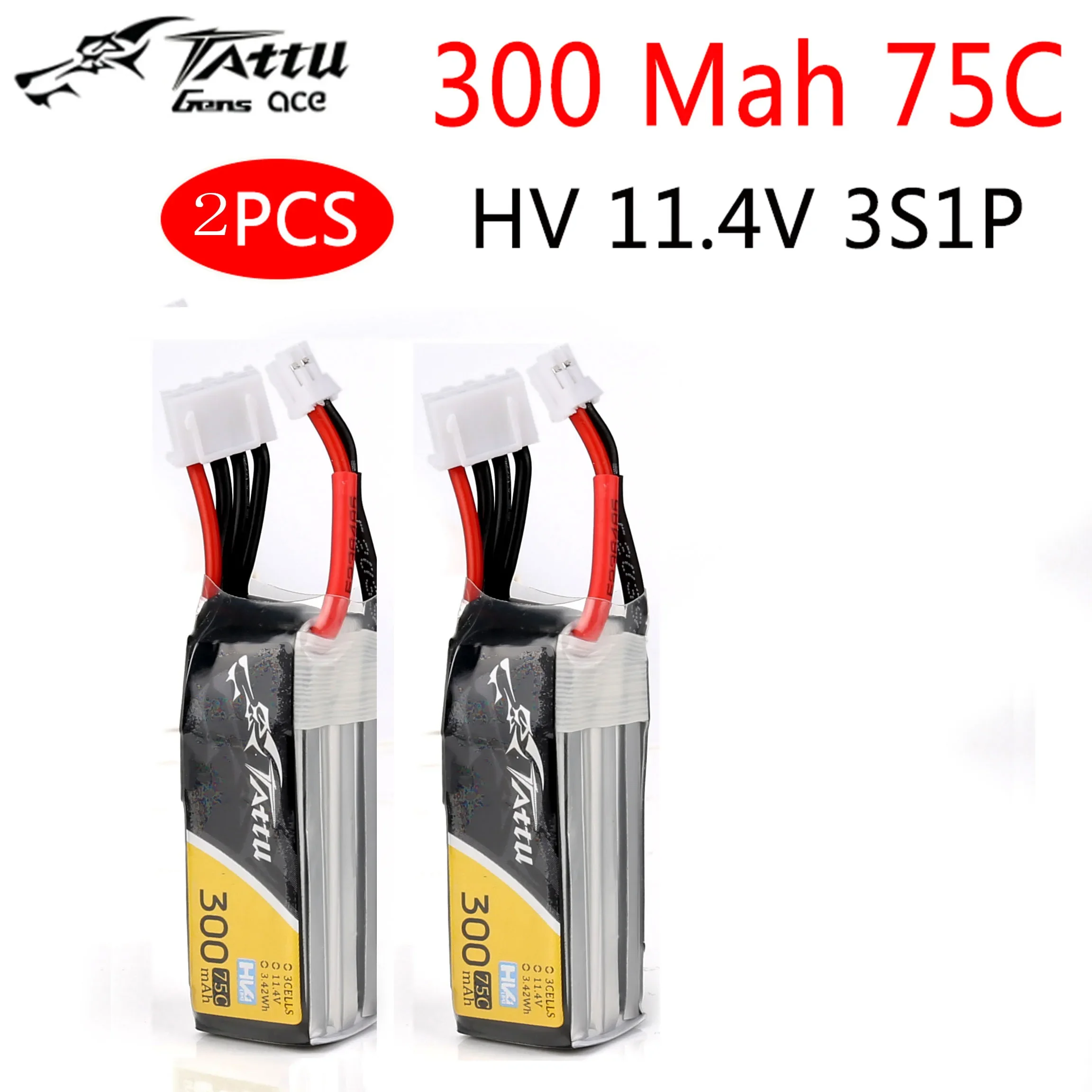 Batterie LiPo Tattu 300mAh 2S 3S 75C XT30/PH2.0 pour Drone FPV RC