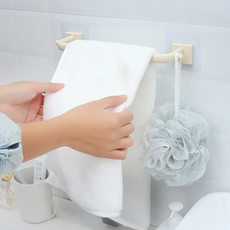 Paste-free perforated Towel Bar Plastic Bathroom Storage single bar towel rack towel rack kitchen Storage Hook self-adhesive