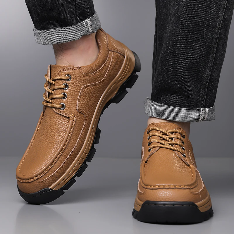 Handmade Leather Business Footwear Comfortable Quality Split Leather Men Flat Outdoor Shoes Men's Flats New Men Casual Shoes 5