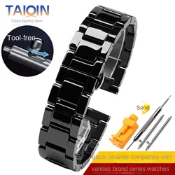 Ceramic and Stainless Steel Combination Fashion Watch Strap - Unisex Bracelet Style - 18mm (Ceramic Black)